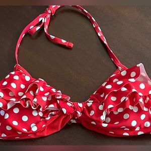Red & White Polka Dot Ruffle Bikini Top Medium